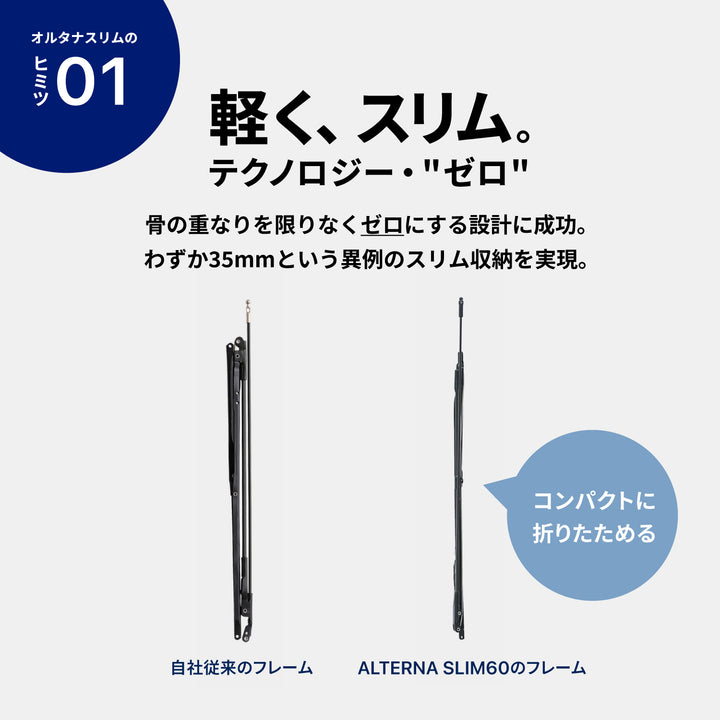 ALTERNA SLIM60 | Slim, Large, UV-Cut, Lightweight, Folding Umbrella for All Weather