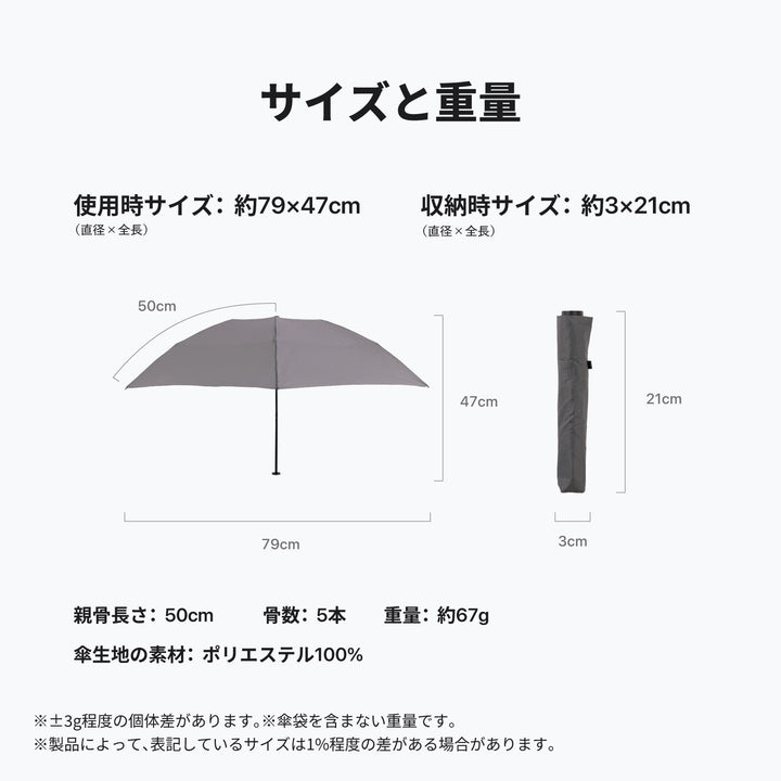 pentagon67 | 世界最軽量級67gの折りたたみ傘 耐風カーボンファイバー 撥水