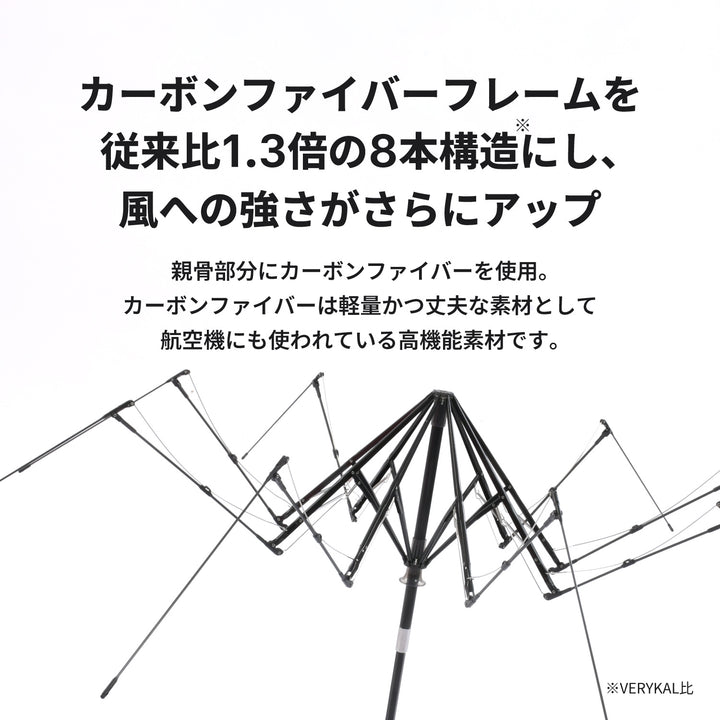 VERYKAL8 | 風に対して安定する8本骨 軽量230g自動開閉傘 カーボンファイバー