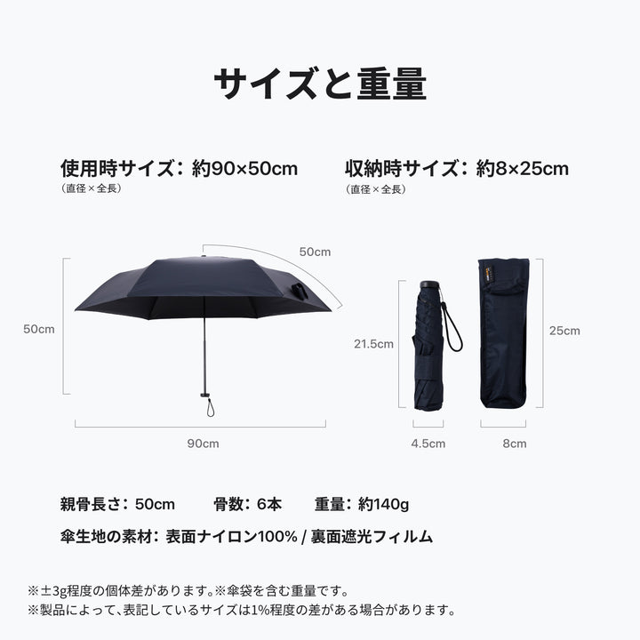 HEATBLOCK Lightweight folding｜ 100%遮光・遮熱 コーデュラファブリック使用 軽量 日傘 晴雨兼用 折りたたみ傘